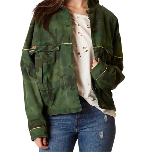 Free People Jackets & Blazers - FREE PEOPLE Slouchy Military Jacket Camo Army Green Oversized Dolman Sle…